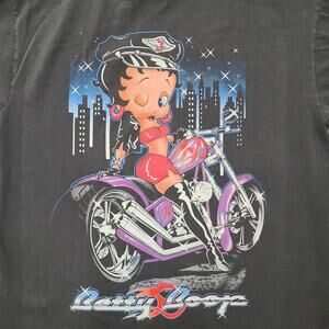 New Betty Boop Biker Mens Extra Large AOP Shirt Black Faded Single Stitch